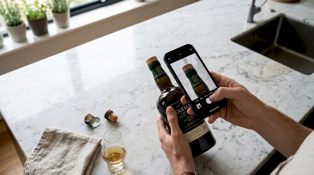Photographing bottle closure for documentation