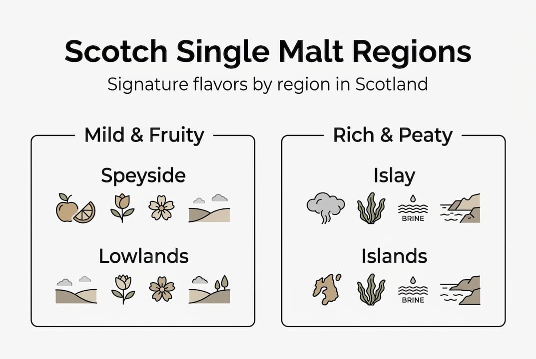 Infographic of Scotch regions and flavor profiles