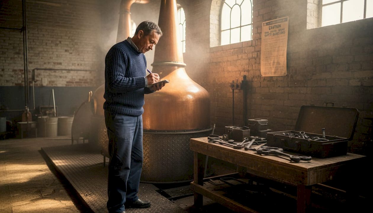 Technician watching Yoichi pot still process