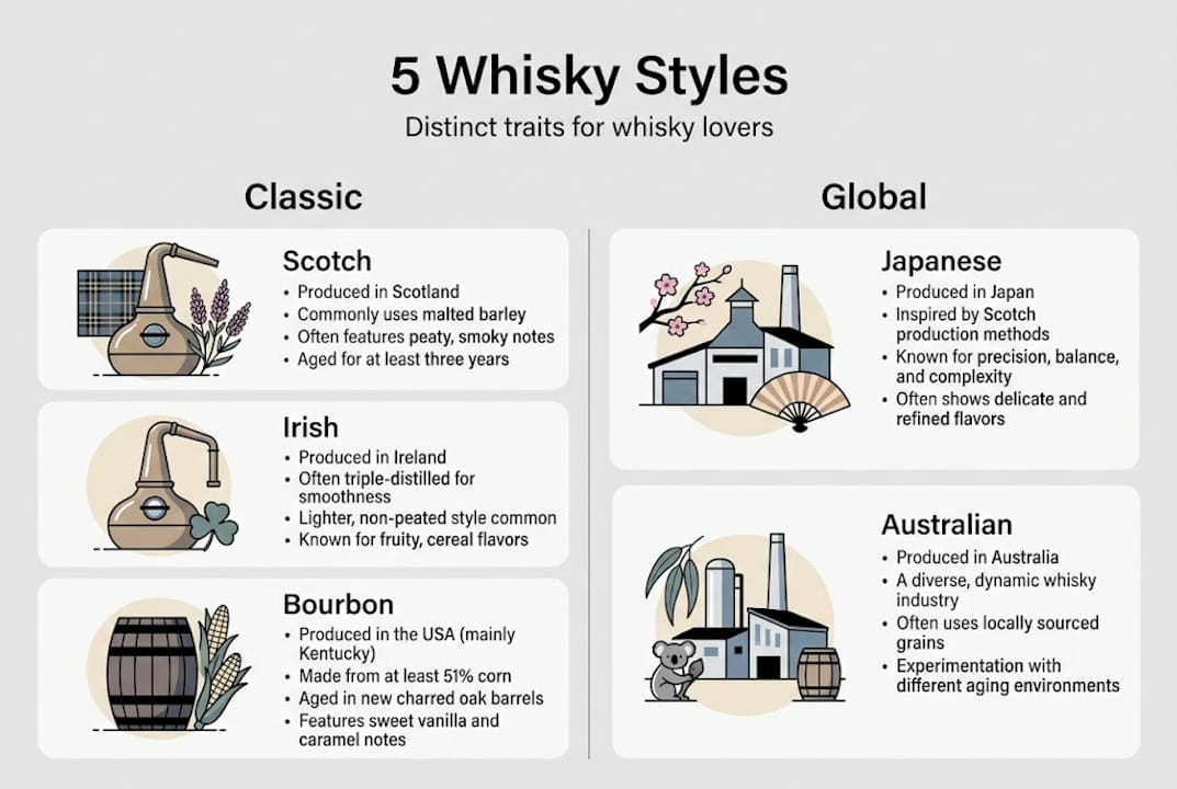 Infographic comparing five whisky styles