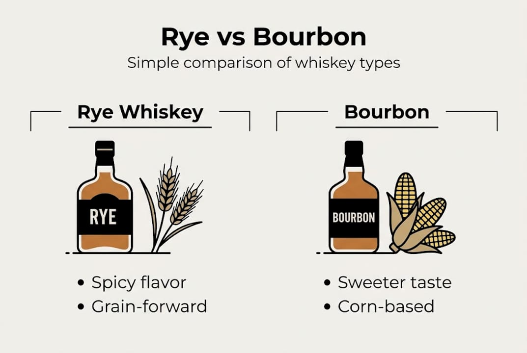 Infographic comparing rye and bourbon features