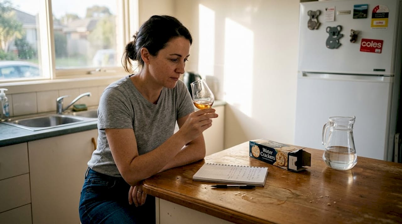 Woman using tulip glass for whisky tasting