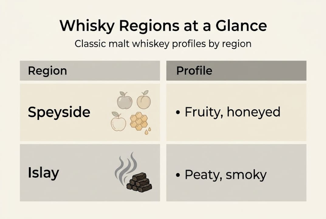 Infographic showing malt whisky regions and styles