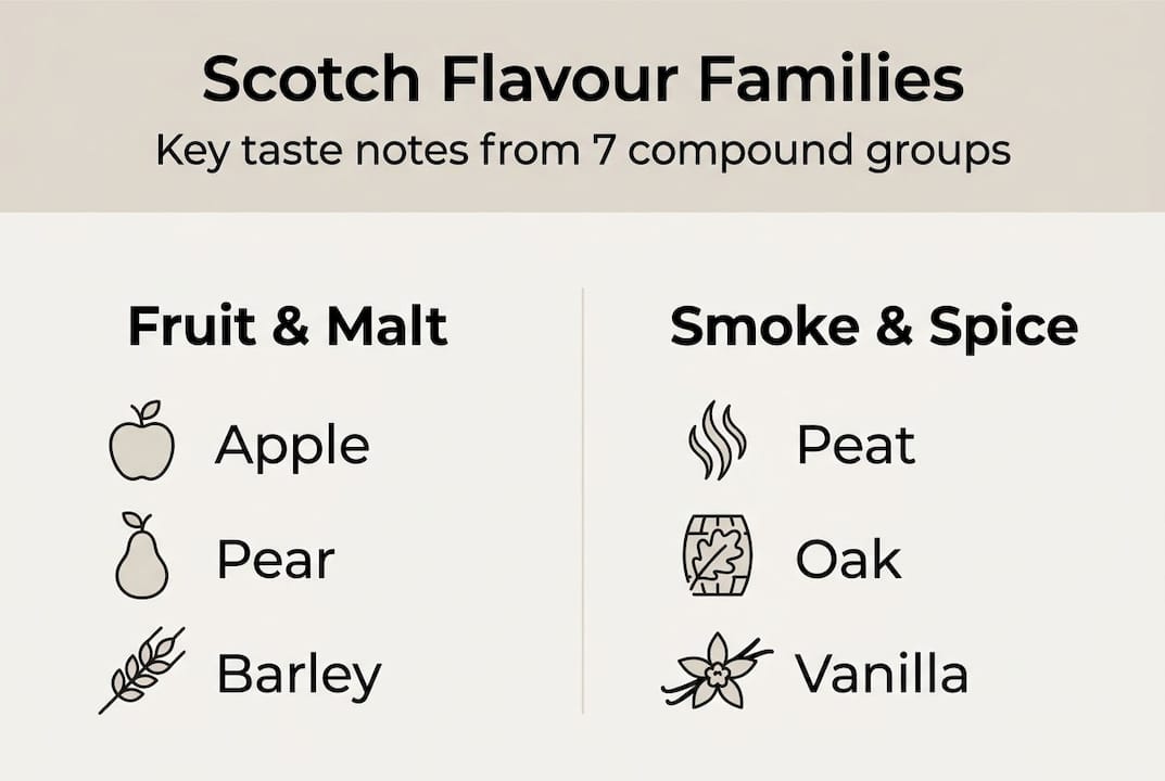 Infographic showing Scotch flavour family highlights