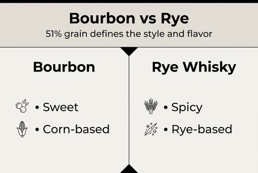 Infographic comparing bourbon and rye whisky