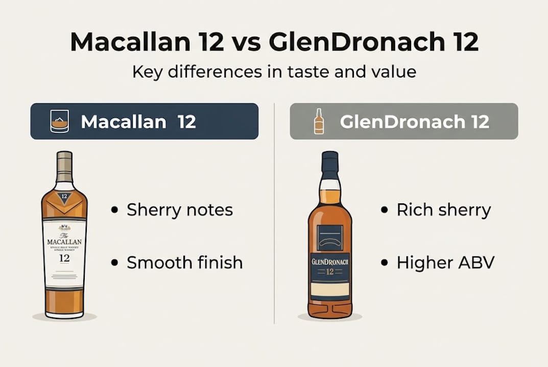 Comparison infographic for Macallan 12 and GlenDronach 12