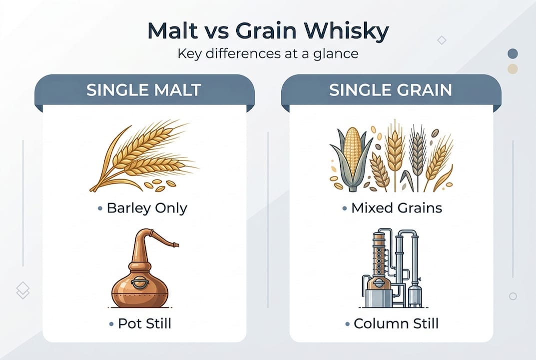 Infographic comparing malt and grain whisky