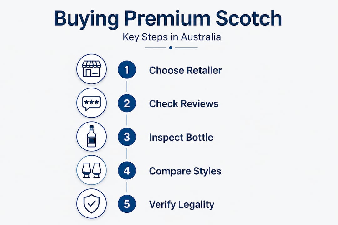 Infographic showing step-by-step Scotch whisky buying process