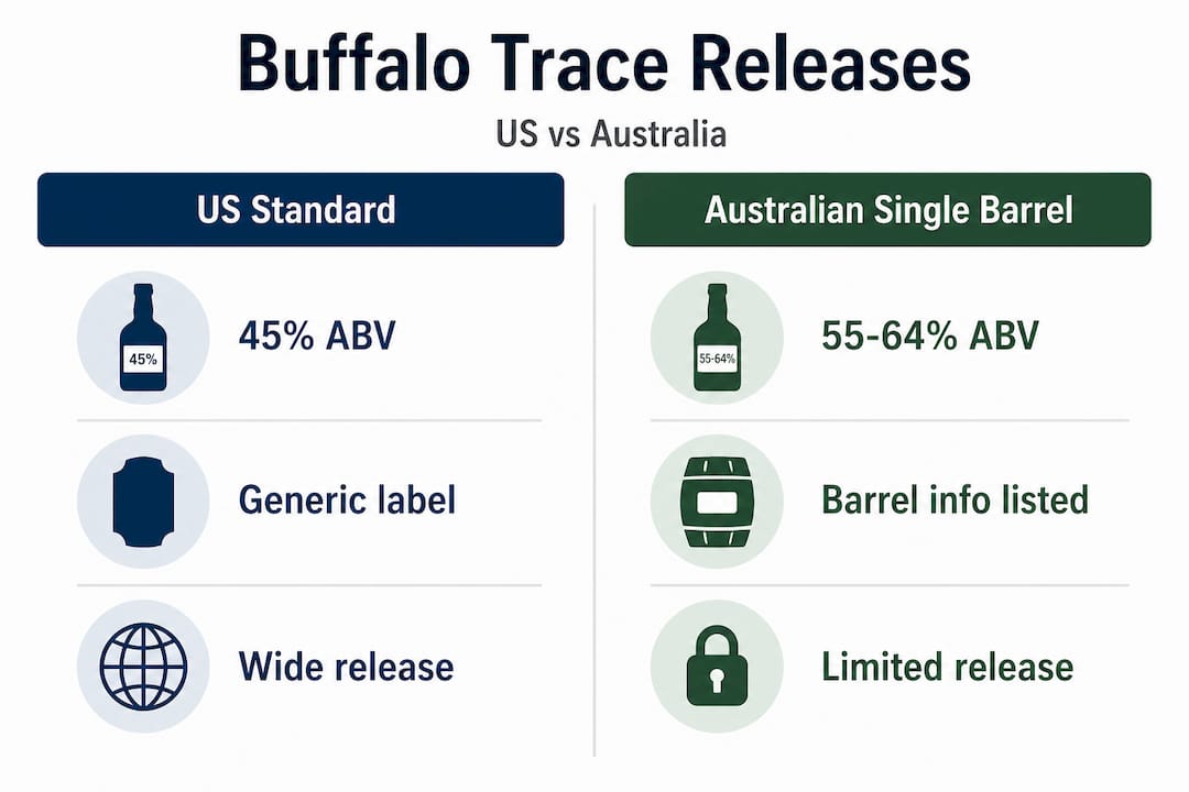 Infographic comparing US and Australian Buffalo Trace