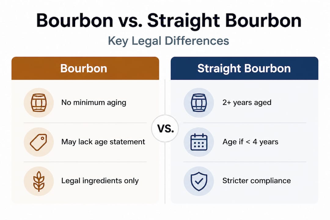 Infographic comparing bourbon and straight bourbon requirements