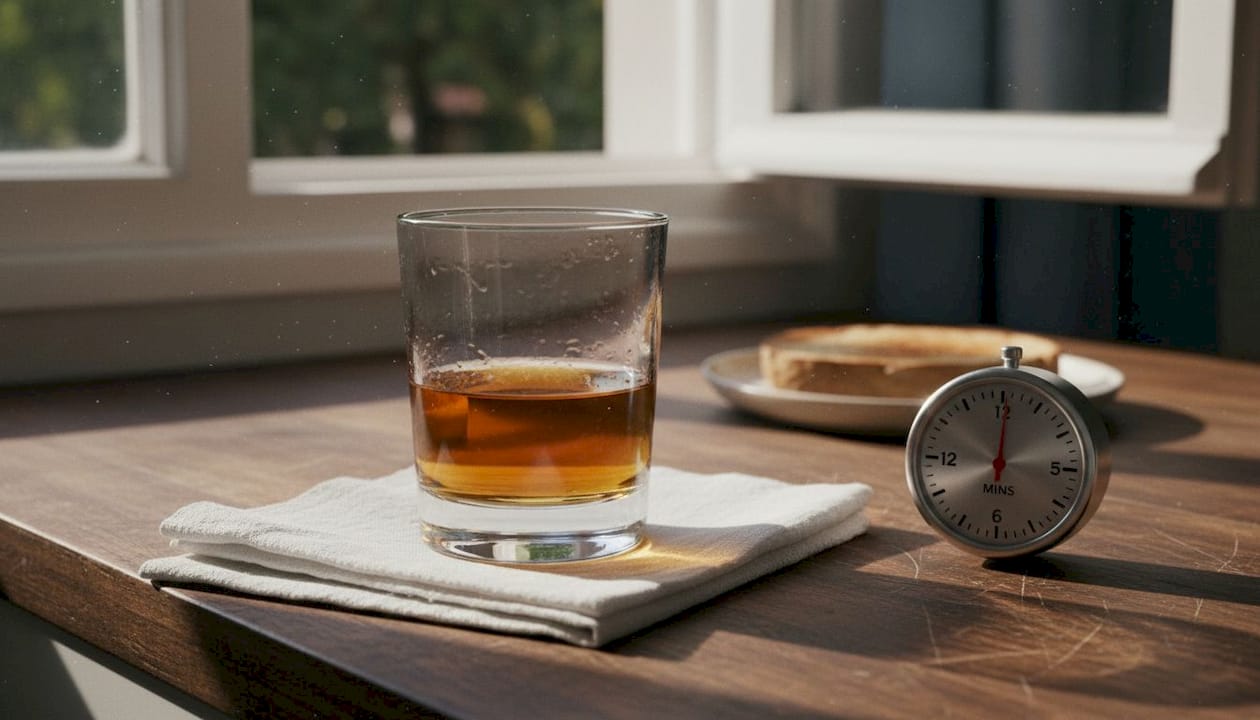 Whisky glass breathing with timer on counter