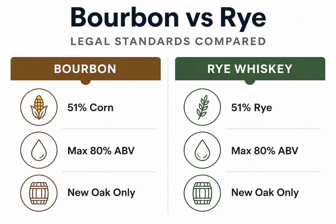 Infographic comparing bourbon and rye standards