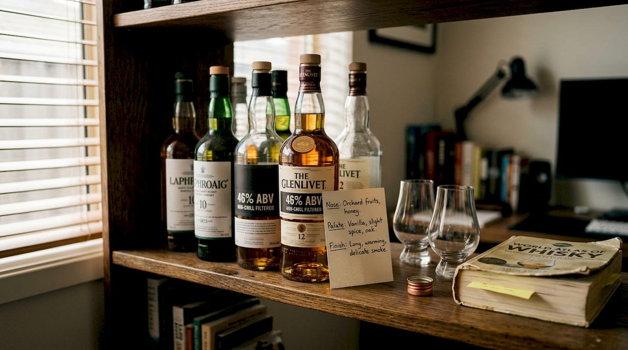 Whisky shelf highlighting 46 percent ABV