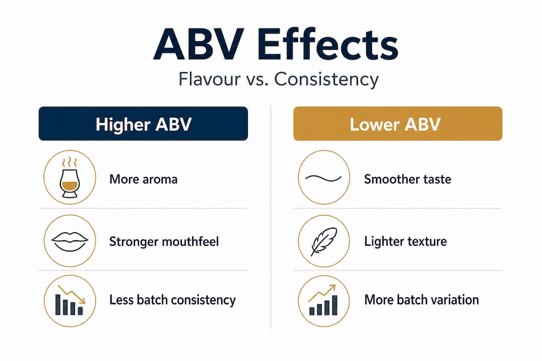 Infographic comparing high and low ABV whisky effects