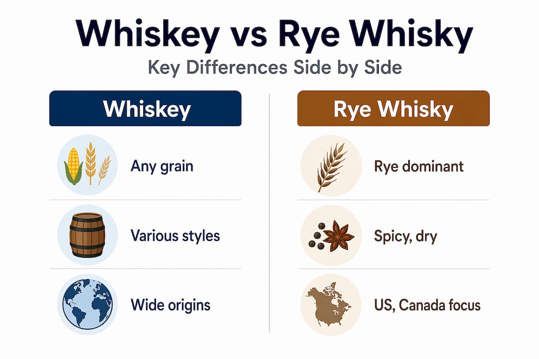 Infographic comparing whiskey and rye whisky features