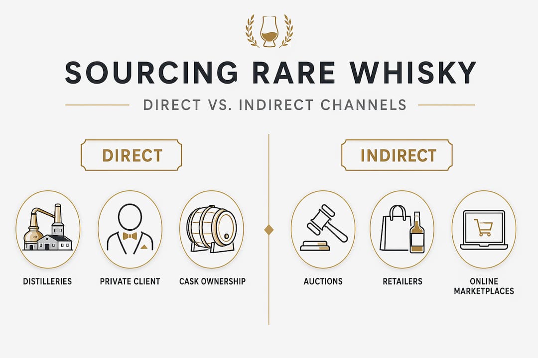 Infographic comparing rare whisky sourcing channels