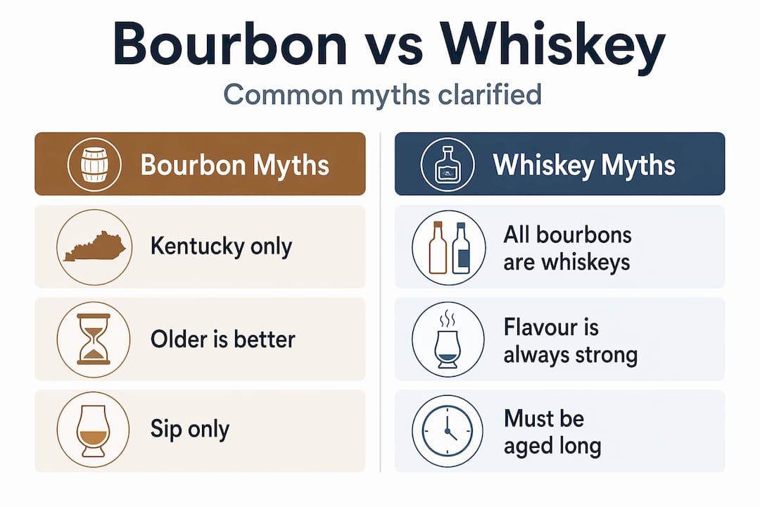 Infographic comparing bourbon and whiskey myths
