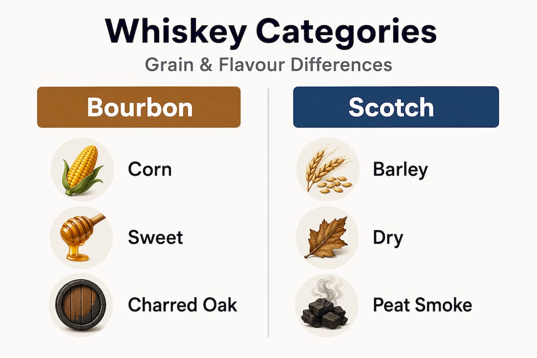 Infographic comparing bourbon and scotch whiskey