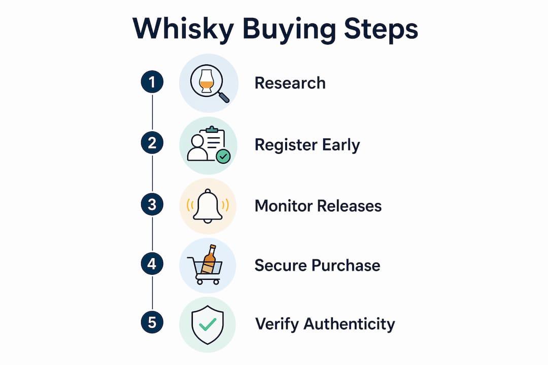 Infographic showing step-by-step whisky buying process