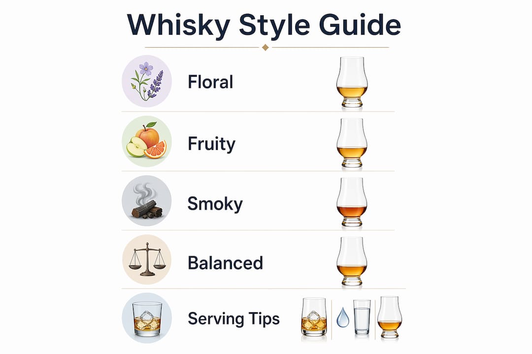 Infographic outlining Japanese whisky flavour styles