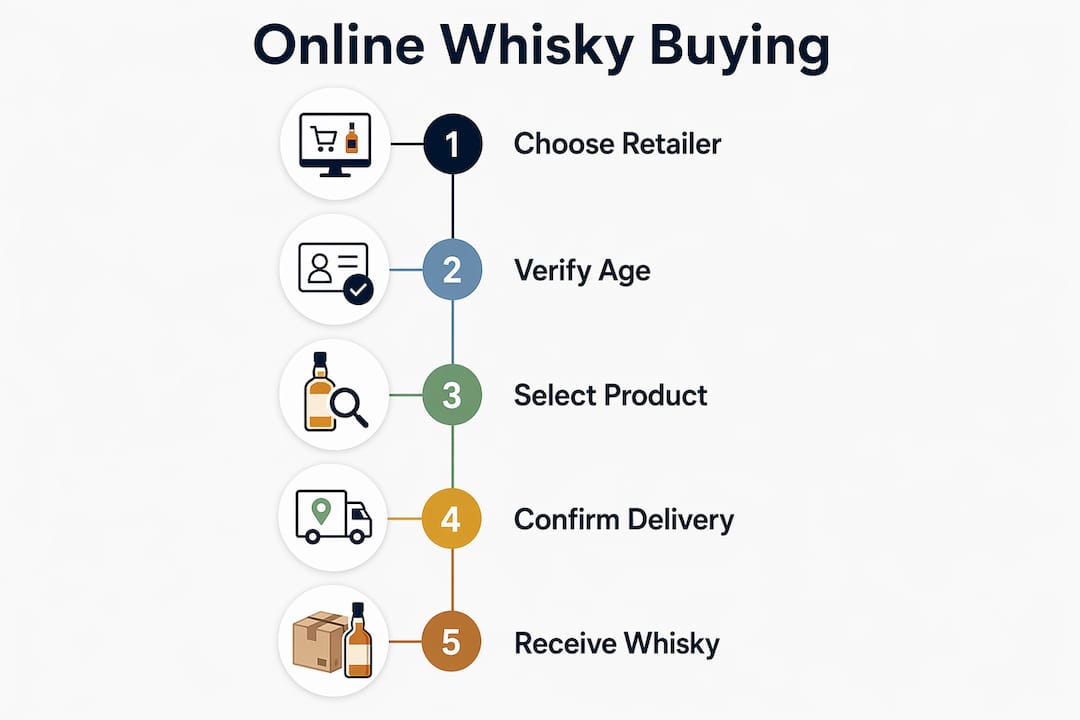 Infographic outlining whisky buying steps online