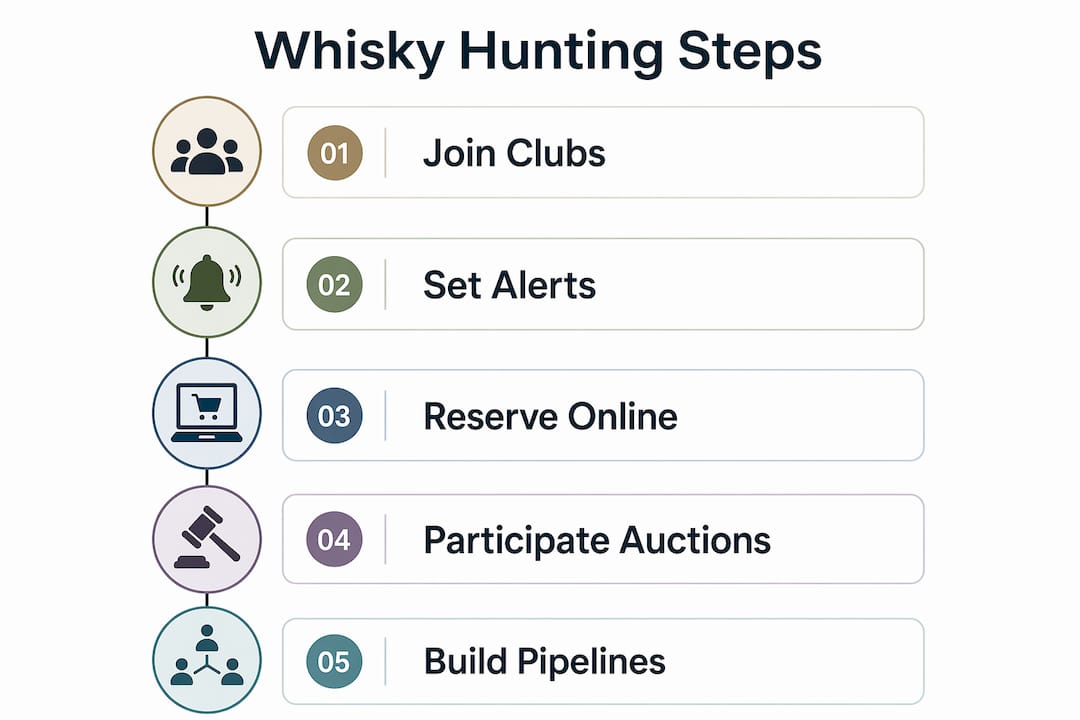 Infographic outlining whisky hunting step-by-step process