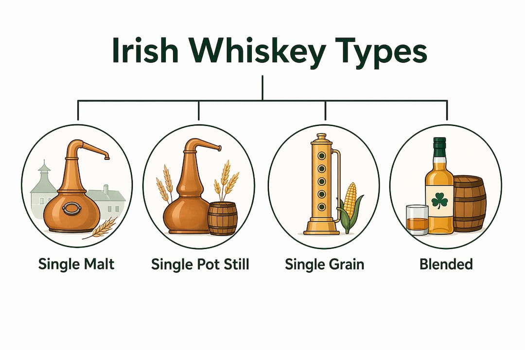 Infographic showing hierarchy of Irish whiskey types