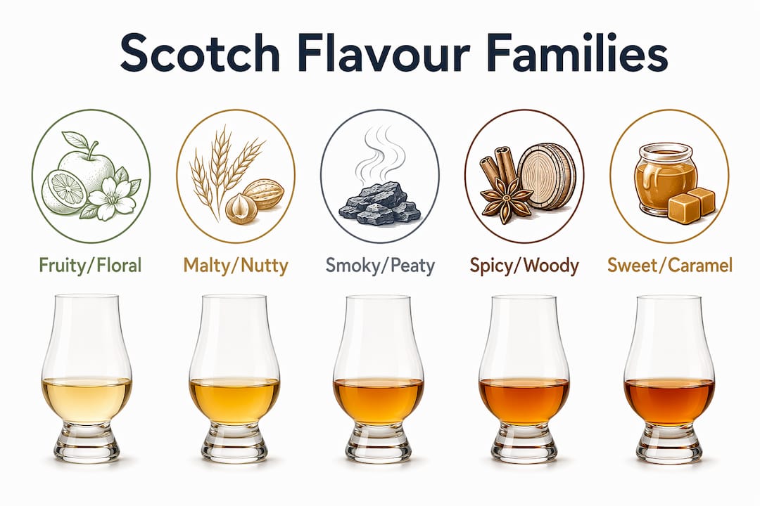 Infographic of Scotch whisky flavour families