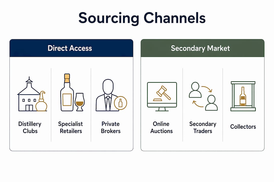 Infographic comparing direct and secondary whisky sourcing