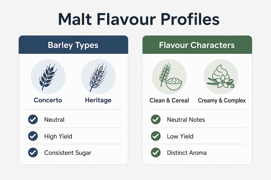 Infographic comparing barley variety flavour profiles