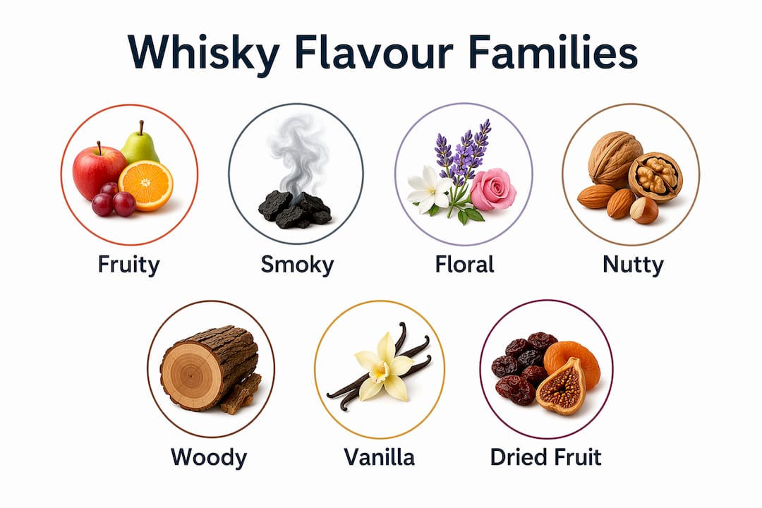 Infographic of whisky flavour families