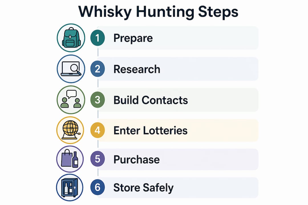 Infographic outlining steps to find rare whisky