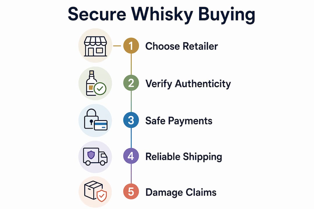 Infographic showing steps for buying whisky securely online