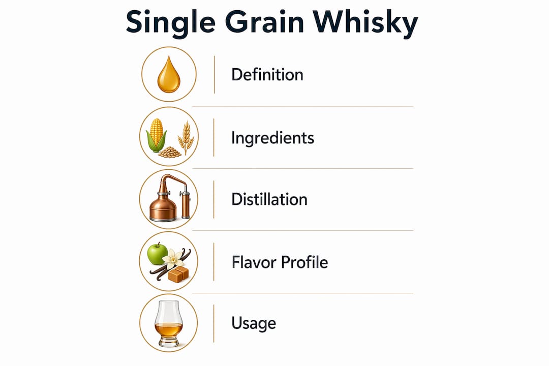 Infographic outlining single grain whisky essentials