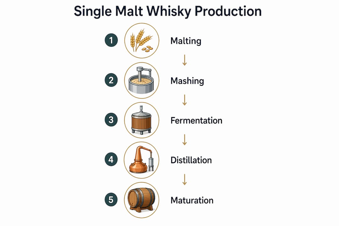 Infographic outlining production stages of single malt whisky
