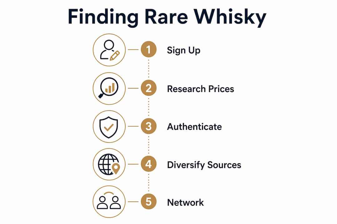Infographic on key steps to find rare whisky