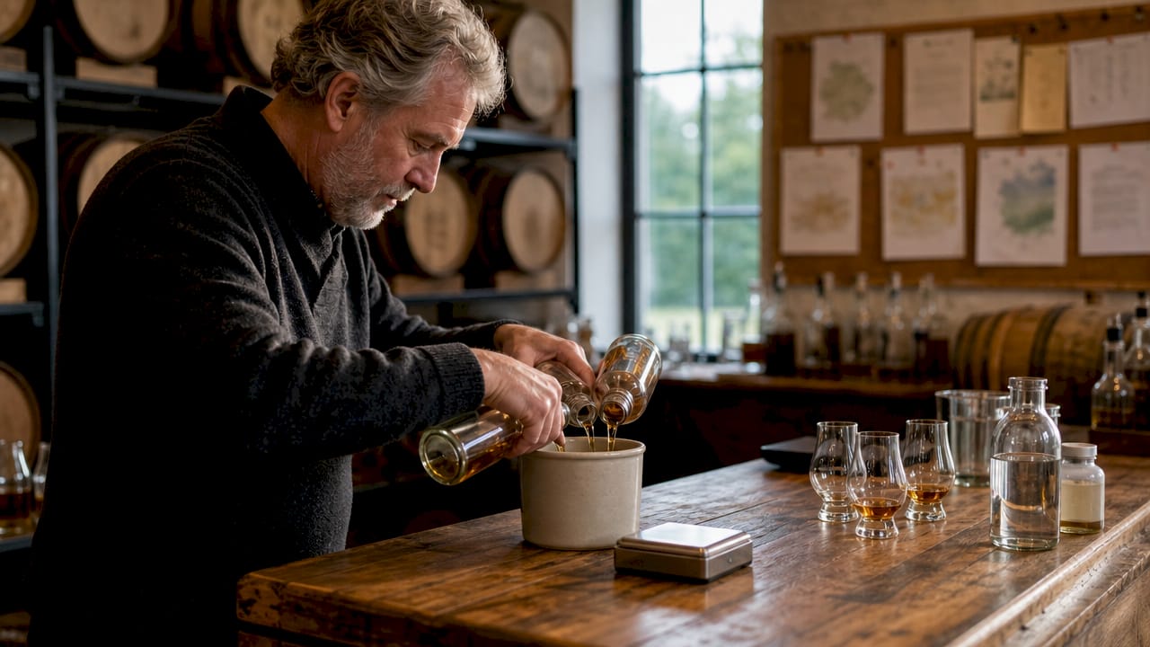 Master blender mixing single malt whiskies