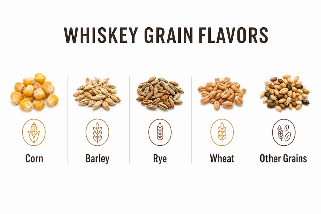 Infographic of whiskey grains and their flavor profiles