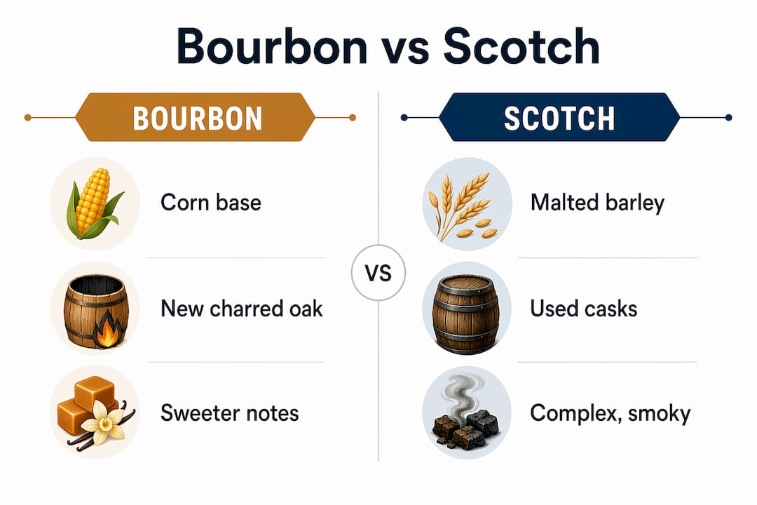 Infographic comparing bourbon and scotch taste