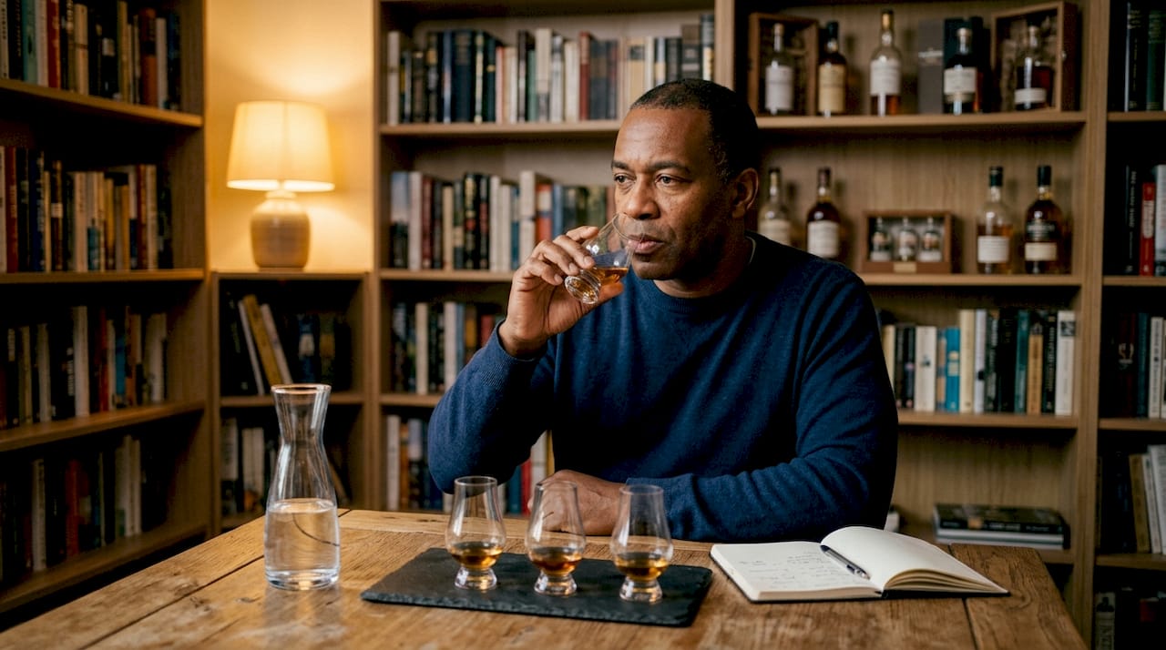 Man tasting whiskey in a tasting room