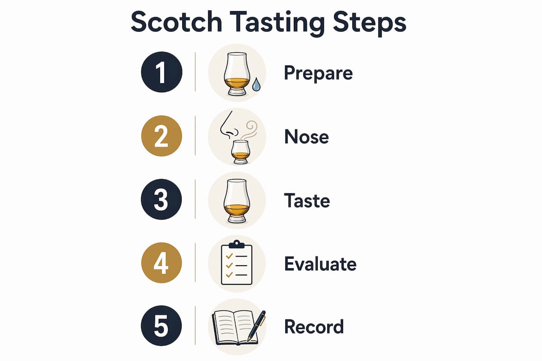 Infographic illustrating whisky tasting steps