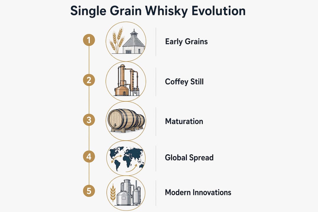 Infographic outlining stages of single grain whisky evolution