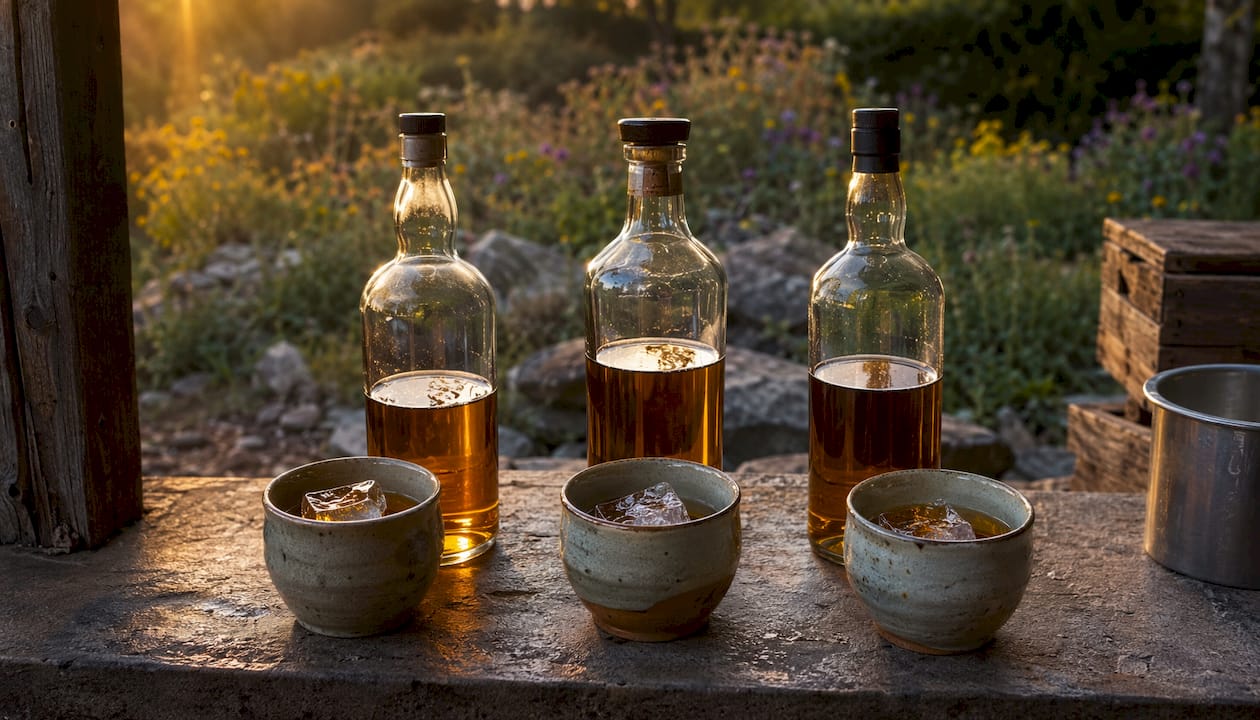 Bottles and glass of Northern Highlands Scotch whisky