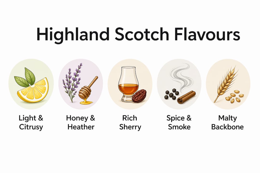 Infographic showing Highland Scotch flavour profiles hierarchy
