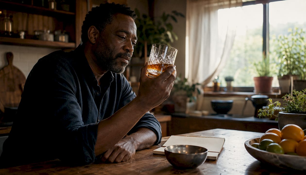Man examining whisky’s mouthfeel in study