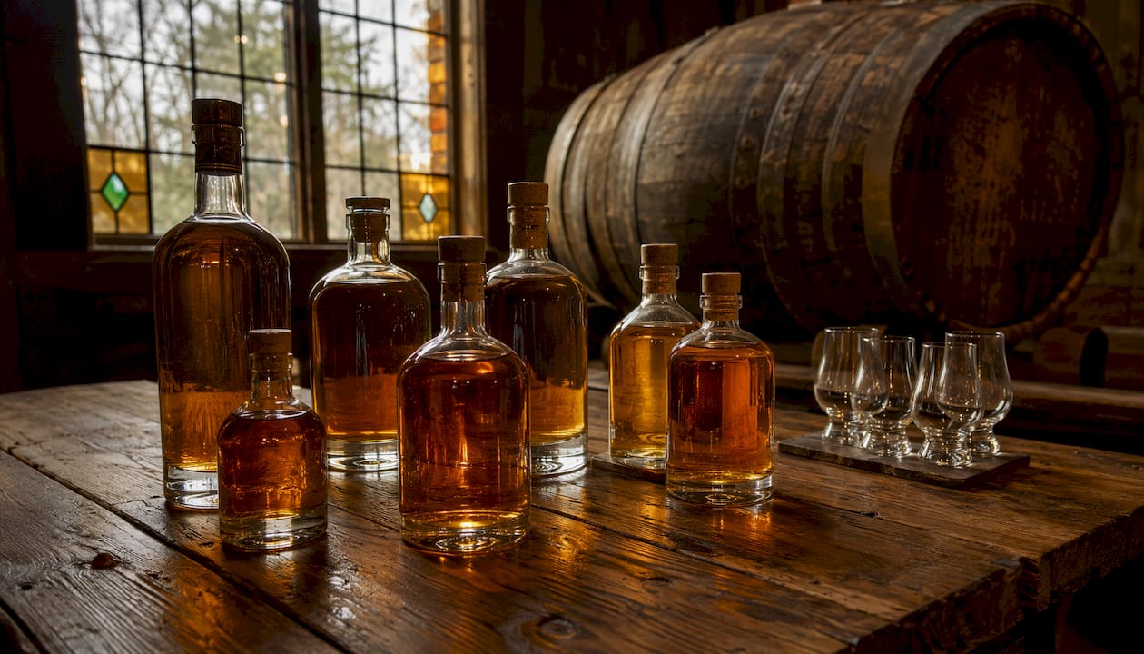 Selection of blended Scotch whisky bottles