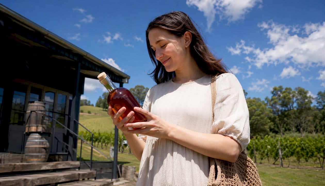 Woman holding limited-edition whisky bottle at distillery