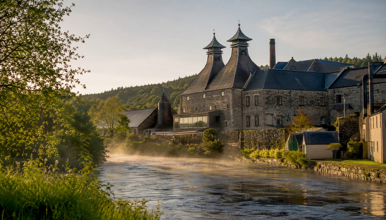 Speyside distillery along river Spey morning