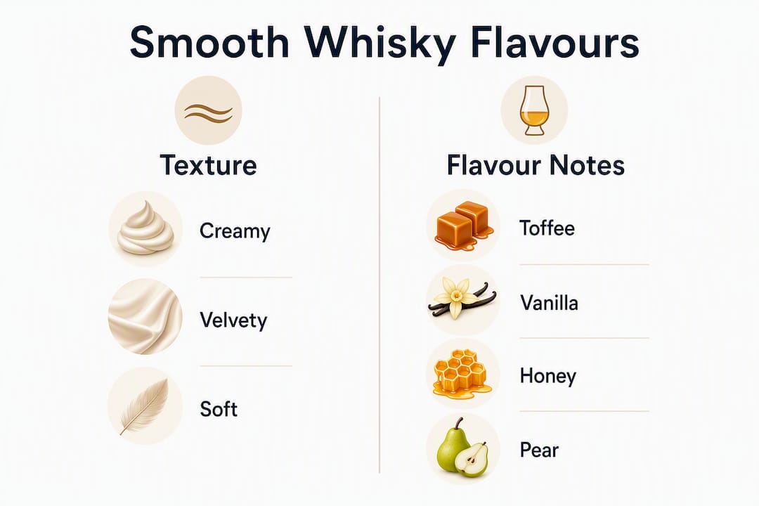 Infographic comparing smooth whisky textures and flavours