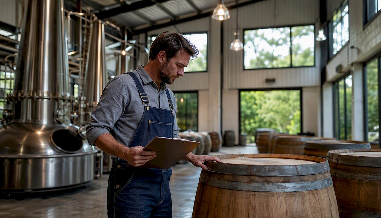 Australian whisky distillery with copper stills and casks